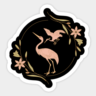 Pink Crane - Vintage Floral Bird Sticker